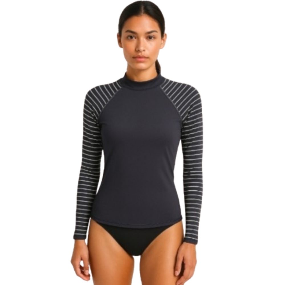 All in Motion Rash Free Bodycon Surfer Swim Top Black White Large